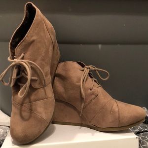 Tan Suede Wedge Booties